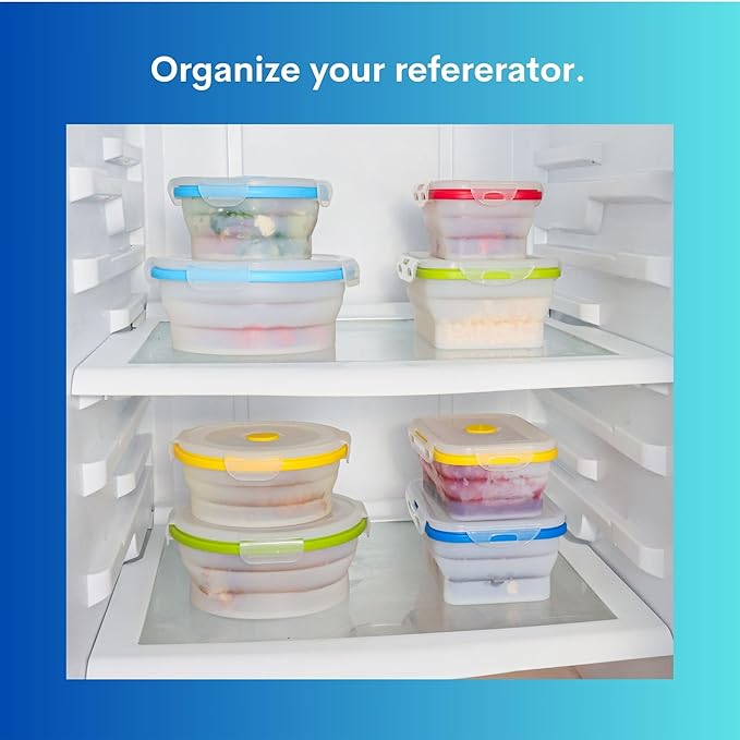 ECOBERI Collapsible Food Storage Containers, Silicone 5 Piece Set, 12/17/27/40 oz, BPA-Free Meal Prep Containers with Airtight Lids, Space-Saving, Freezer and Dishwasher Safe