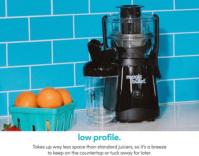 magic bullet Mini Juicer, Countertop Space-Saving, 2" Feed Chute for Fruits and Vegetables, 400W, 16oz Cup, Compact Design, Black, MBJ50100AK