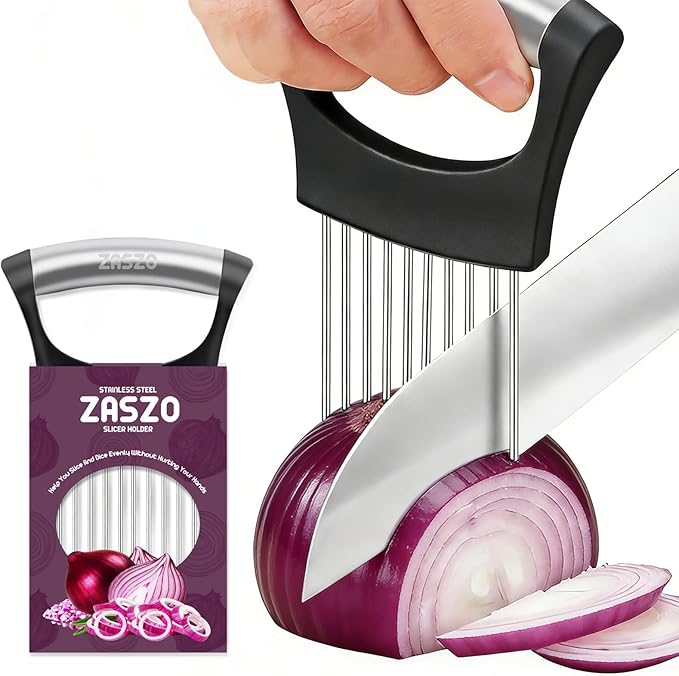 Onion Holder for Slicing, Stainless Steel Onion Slicer Holder, Onion Slicer Cutter Chopper, Vegetable Fruit Tomato Slicer, Food Vegetable Chopper, Kitchen Gadgets