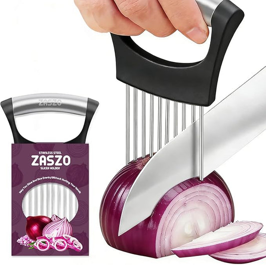 Onion Holder for Slicing, Stainless Steel Onion Slicer Holder, Onion Slicer Cutter Chopper, Vegetable Fruit Tomato Slicer, Food Vegetable Chopper, Kitchen Gadgets