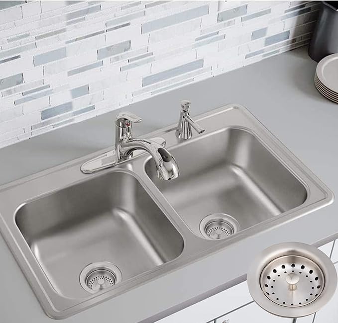 Artiwell 2-Pack Kitchen Sink Basket Strainer and Stopper, 3-1/2” Kitchen Drain Assembly with Strainer and Sink Stopper, Kitchen Sink Strainer with Stopper, Stainless (Brushed Nickel)