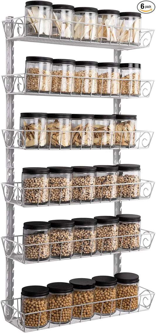SWOMMOLY Adjustable Wall Mount Spice Rack, 6-Tier Dual-use (Multi-use) Organizer, Silver