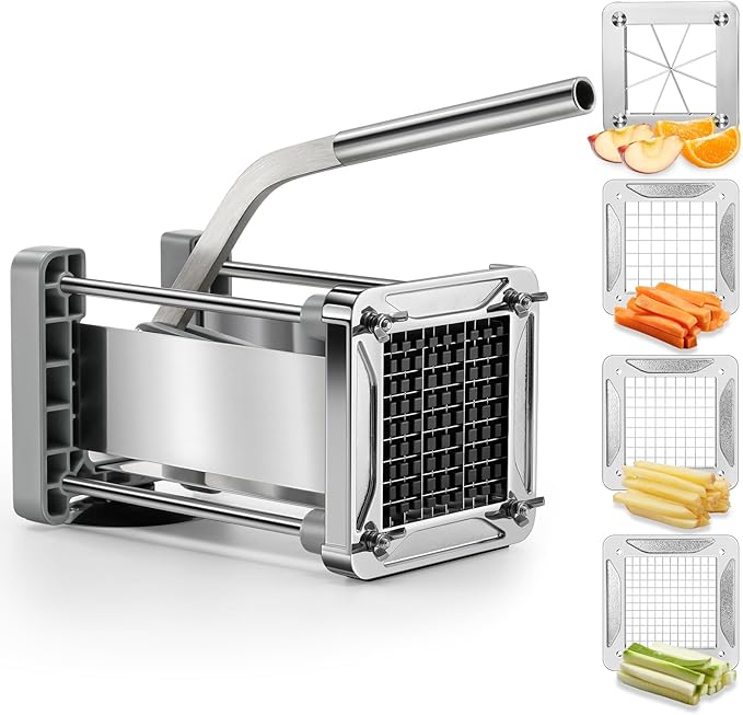 French Fry Cutter, Sopito Professional Stainless Steel Potato Cutter with 1/2", 1/4", 3/8" & Wedge Blades for Potatoes, Carrots, Apples
