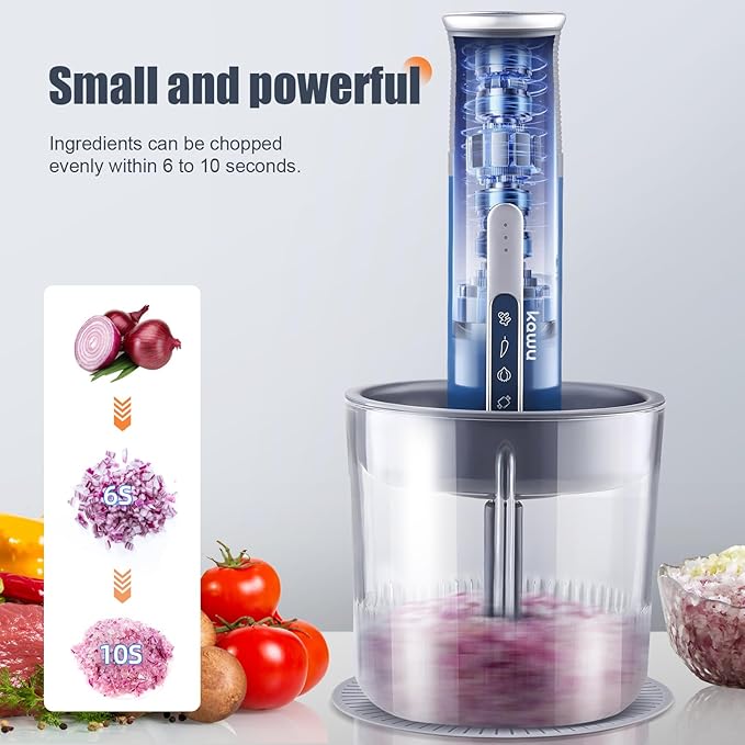 Kawu Cordless Mini Food Processor, Rechargeable Mini Food Chopper for Kitchen, Portable Meat Grinder with 2 Blades, Vegetable Chopper Blenders Shredder for Kitchen Home