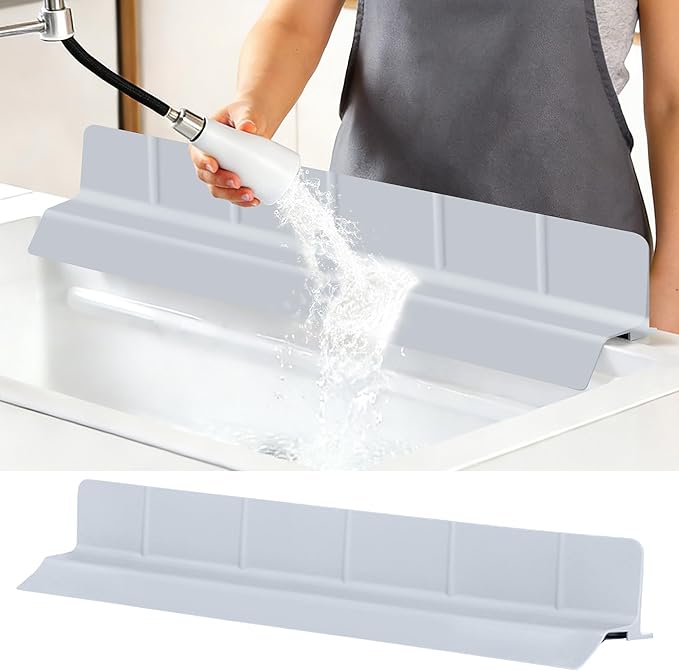 29Inch Sink Splash Guard – Extended Length & Tall Silicone Kitchen Sink Splash Guard with Overhang Drainage Design & Strong Suction Cups for Countertop(Grey, 29''x3.5'')