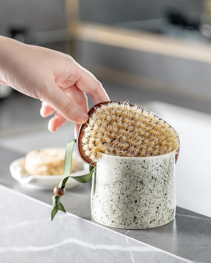 Zoeeker Kitchen Sink Sponge Holder, Dish Sponge Rack Ceramic Brush Holder Farmhouse Kitchen Dish Rack for Brush, Scrubbers, Bathroom, Sink, Speckled Glaze