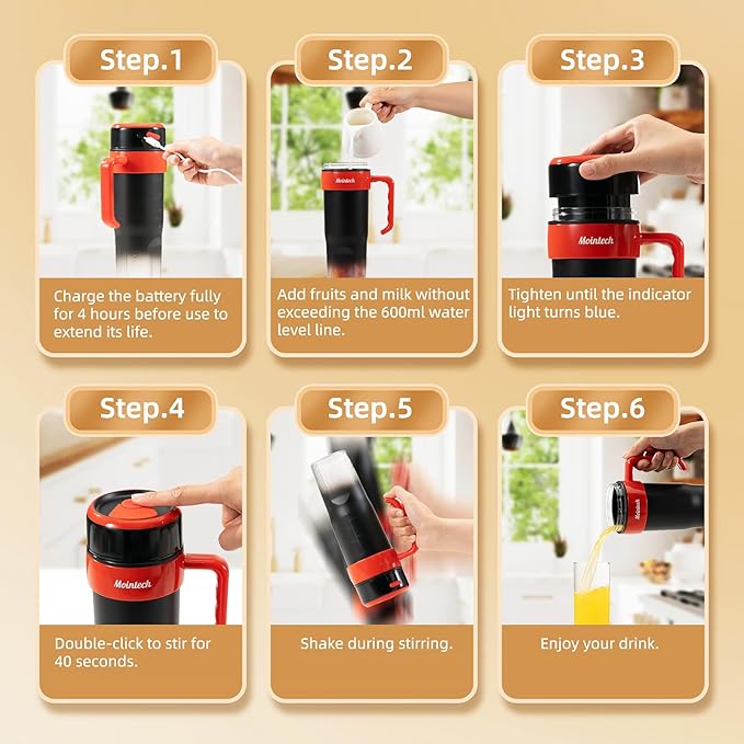 Personal Blender for Shakes and Smoothies with 6 Blades, 21oz(600ml) Personal Size Juicer USB-C Rechargeable with Straw Brush&Lid, for Home, Gym, Travel, Kitchen (Black)