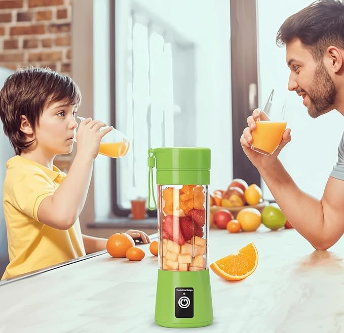 Portable Blender Cup, Electric USB Mini Juicer Blender for Shakes and Smoothies, 380ml, 6 Stainless Steel Blades, Rechargeable, Lightweight, Black, Ideal for Travel & Gym (Green)