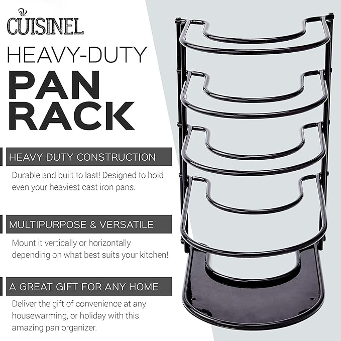 Cuisinel Heavy Duty Pots and Pans Organizer Rack - 12.2"-Inch Tall - 5 Tier Rack - Holds 60 LB - Cast Iron Skillets, Griddles, Shallow Cookware - Space Saving Kitchen Storage - No Assembly Required