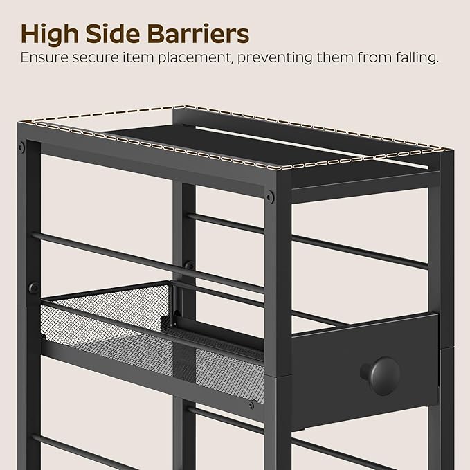 YATINEY Spice Rack, 3-Tier Pull Out Spice Rack Organizer for Countertop, Narrow Kitchen Countertop Storage Shelf with 2 Drawers, for Kitchen, Cafe, Black SR02BB
