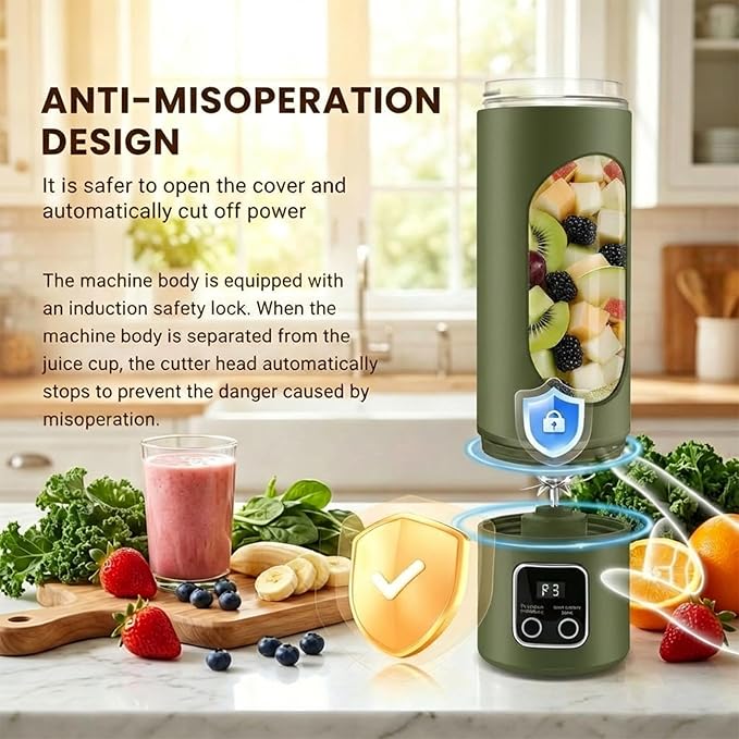 Portable Personal Electric Blender，500ML Portable Shakes and Smoothies Blender，12 Blades USB Rechargeable Small Blenders、Mixing、Compact、Convenient and Versatile (Green)