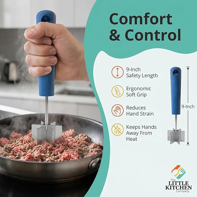 Stainless Steel Meat Chopper & Masher | 6-Blade Ground Beef Chopper Tool | Hamburger Smasher | Oversized Ergonomic Handle | Soft Grip | Dishwasher Safe - 9" (Zippy Green)