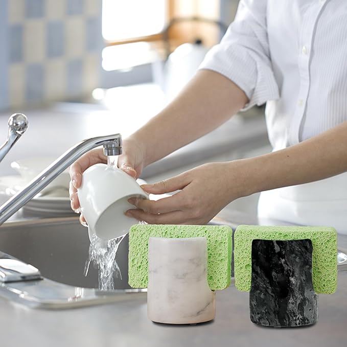 Marble Sponge Holder Sink Sponge Caddy for kichen counter Drying Rack for Sink Organizer Black Modern Stone Kitchen Sink Caddy