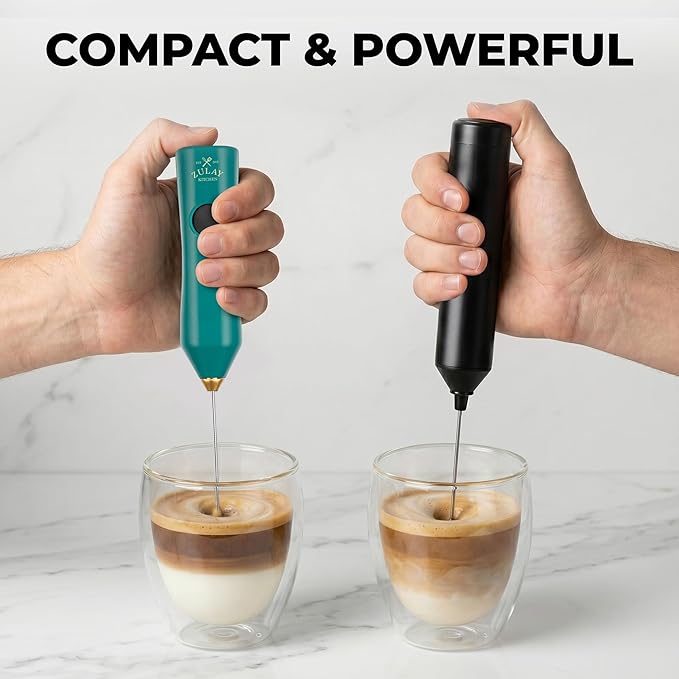 Zulay Kitchen Rechargeable Milk Frother Handheld - Frother Wand, Drink Mixer, Electric Whisk Frother, for Cappuccinos, Matcha & Protein Powder - Dynamic 3 Whisk, 3 Speed 500mAh Green Gold