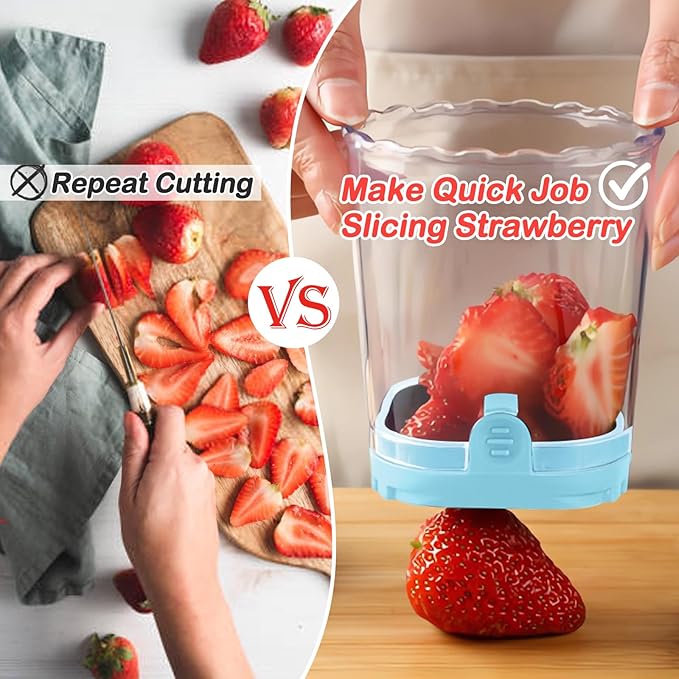 Creative Strawberry & Fruit Slicer - Detachable Cutter with Push Plate (Light Blue)