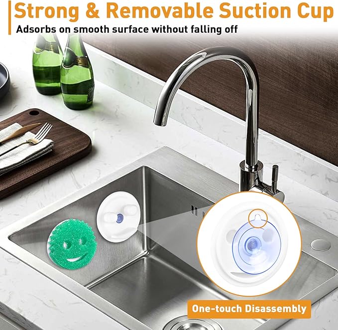 LveSunny 2PCS Sponge Holder for Kitchen Sink, Sink Caddy for Scrub Sponges, Self-Draining Suction Sponge Holder, Bathroom Kitchen Sink Organizer for Holding Smiley Sponges