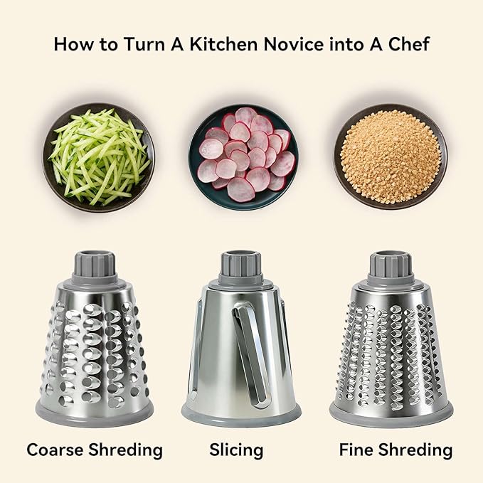 3-in-1 Manual Rotary Cheese Grater & Vegetable Slicer, Round Mandoline Food Chopper with 3 Interchangeable Blades, Strong Suction Base Hand Crank Grater for Cheese, Potato, Nuts & Veggies