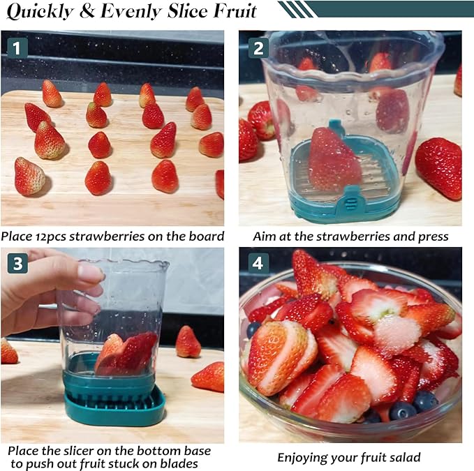 Creative Strawberry & Fruit Slicer - Detachable Cutter with Push Plate (Dark Teal)