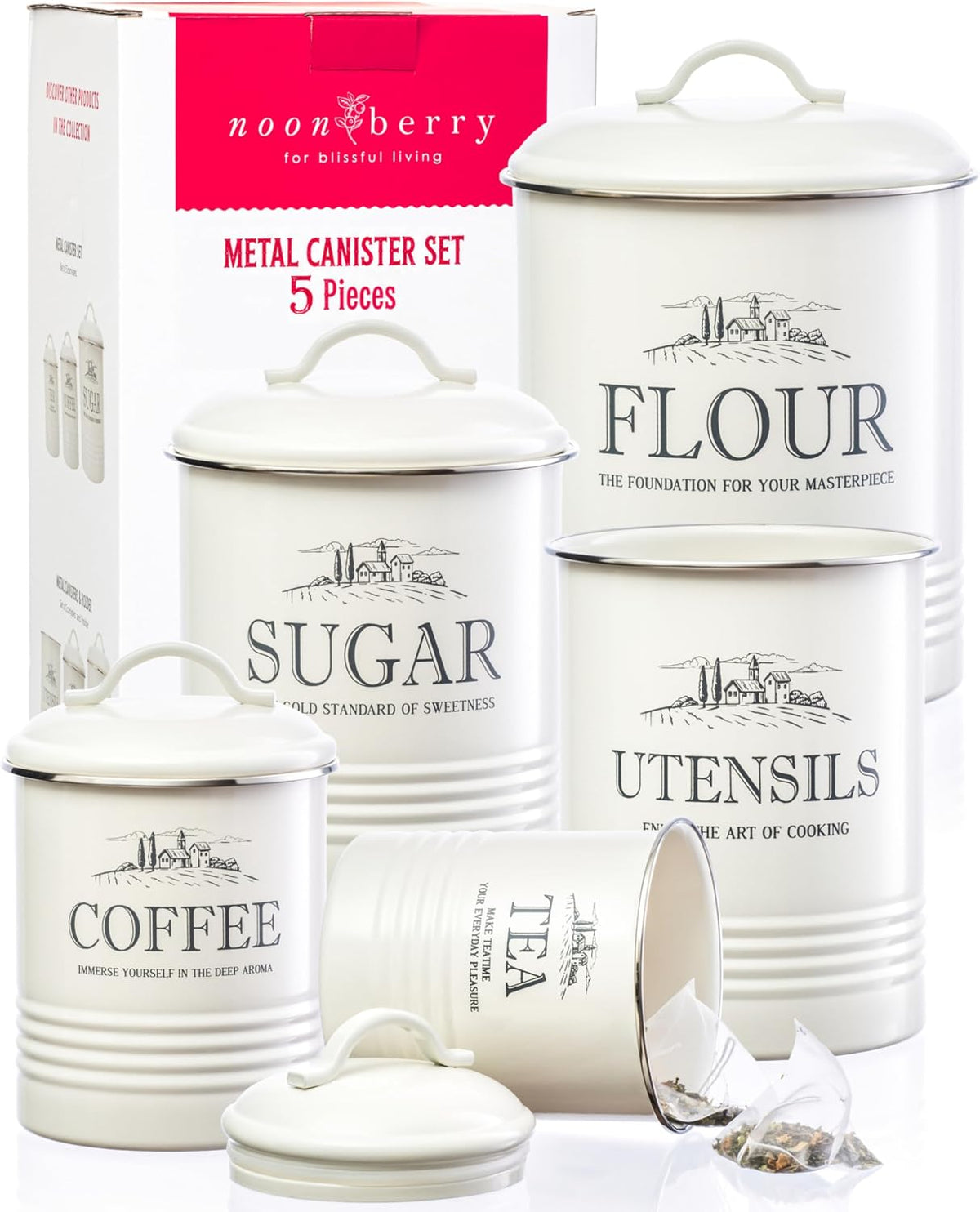5-Piece Farmhouse Kitchen Canister Sets for Kitchen Counter