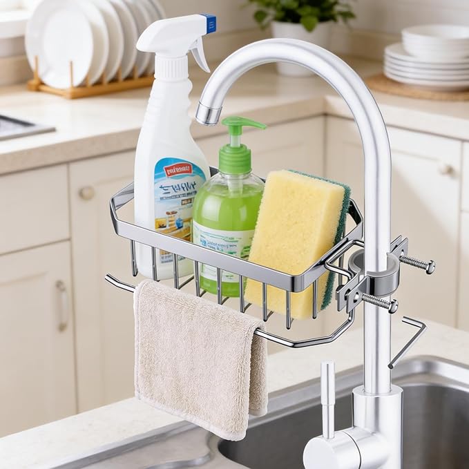 Sink Sponge Holder, Soap Holder Shower, Sink Drying Rack, Soap Container, Bathroom Organizers, Sponge Caddy, Kitchen Organization and Storage, Kitchen Rack, Bathtub Organizer (ROUND LEFT)