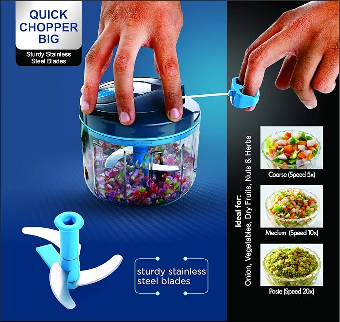 SIGNORAWARE Manual Food Processor, Vegetable Chopper -Easy Pull Hand String- Portable Stainless Steel Hand Food Chopper, Cutter, Garlic Mincer, Onion, Veggie, Fruit Chopper, Dicer w/Container (24 oz)