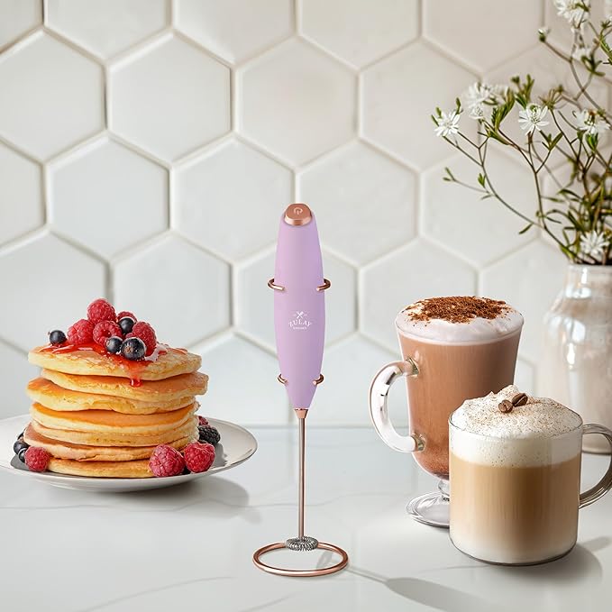 Zulay Kitchen Powerful Milk Frother Wand With Duracell Batteries - Ultra Fast Handheld Drink Mixer - Electric Whisk Foam Maker for Coffee, Lattes, Cappuccino & Matcha - Z1 Motor - Lilac & Rose Gold