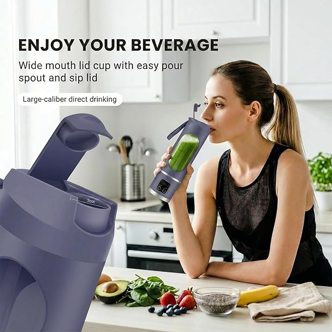 Portable Personal Electric Blender，500ML Portable Shakes and Smoothies Blender，12 Blades USB Rechargeable Small Blenders、Mixing、Compact、Convenient and Versatile (Purple)