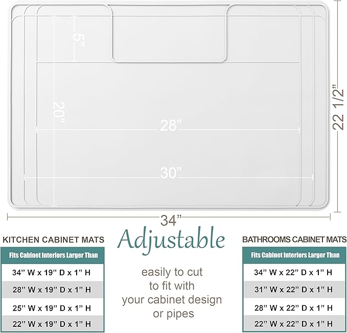 The Original Under Sink Mat - Silicone Waterproof mat, Trimmable, Easy to Clean, Kitchen cabinet liner, Under sink protector mats, Drip Tray with Lip - 34" x 22" or smaller