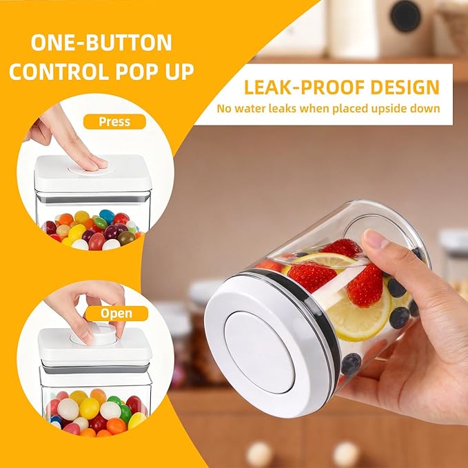 12 Pcs Pop Containers Set, Airtight Food Storage with Lids, Push Button BPA-Free Bulk Set for Large Family & RV, 0.65QT/0.7QT/1.8QT/2.4QT for Cereal, Flour, Sugar, Commercial Kitchen Storage
