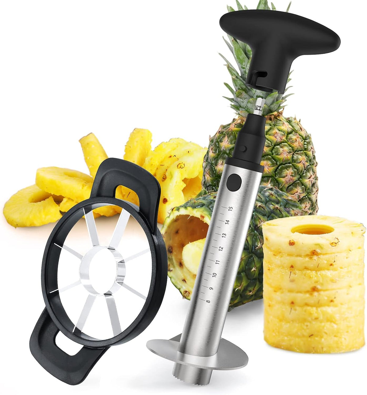 Newness Pineapple Corer Cutter, [Upgraded, Electric & Manual] Stainless Steel Fruit Pineapple Slicer with Electric Drill Accessory [Easier & Faster], Sturdy Pineapple Core Remover Kitchen Tool