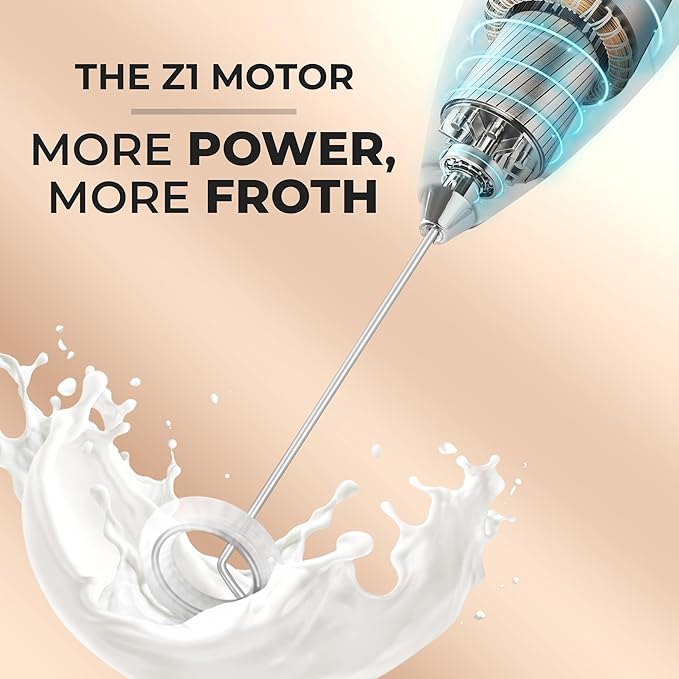 Zulay Kitchen Powerful Milk Frother Wand With Duracell Batteries - Ultra Fast Handheld Drink Mixer - Electric Whisk Foam Maker for Coffee, Lattes, Cappuccino & Matcha - Z1 Motor - Marble