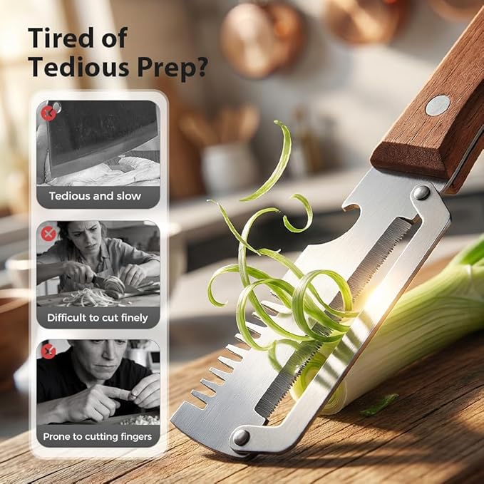 2026 New Multi-functional Vegetable Peeler, 3 in 1 Ktchen Multi-function Stainless Steel Thickened Fruit Peeler Knife with Wooden Handle, Suitable for Peeling Fruits and Shredding Scallions (1)