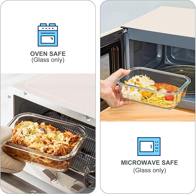 KOMUEE 10 Pack Glass Storage Containers 1 Compartment and 10 Pack Glass Meal Prep Container 2 Compartments