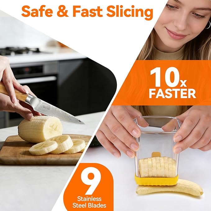 Fruit Slicer Cup for Strawberry, Banana, Hard-Boiled Egg - Detachable Cutter with Push Plate - Rapid & Safe Slicing Kitchen Gadget for Quick Meal Prep (Yellow)