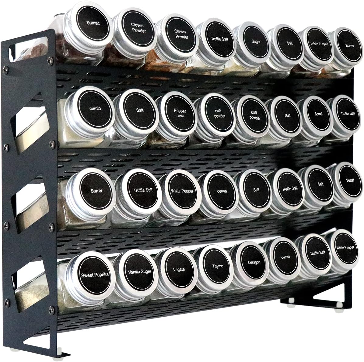 4 Tier Countertop Spice Rack Organizer for Kitchen Cabinet Pantry or Wall Mount, Matte Black (Jars Not Included)