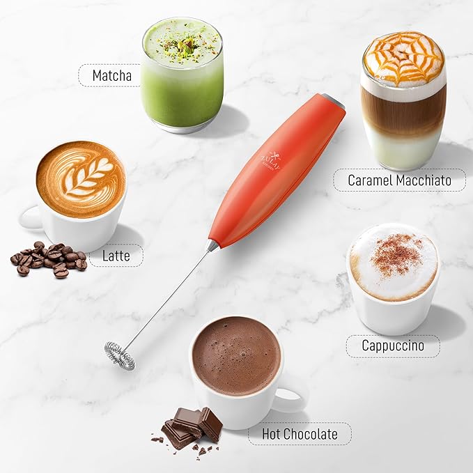 Zulay Kitchen Milk Frother Handheld Electric Whisk with AA Duracell Batteries – Durable Drink Mixer for Coffee, Lattes, Cappuccinos & More - Peach