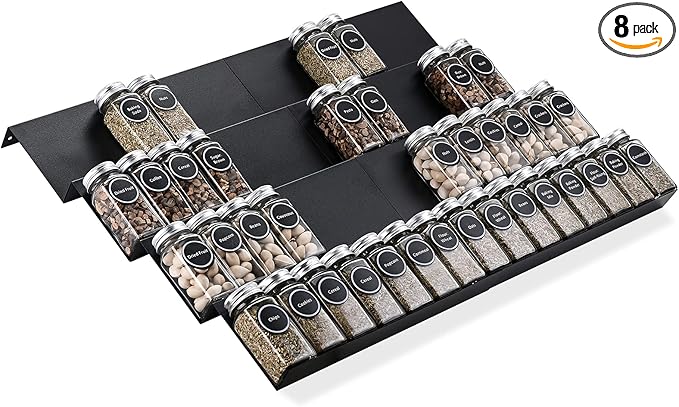 Mulush Metal Spice Rack Tray - Spice Drawer Organizer for Kitchen Cabinets Storage and Organization (Jars Not Included)