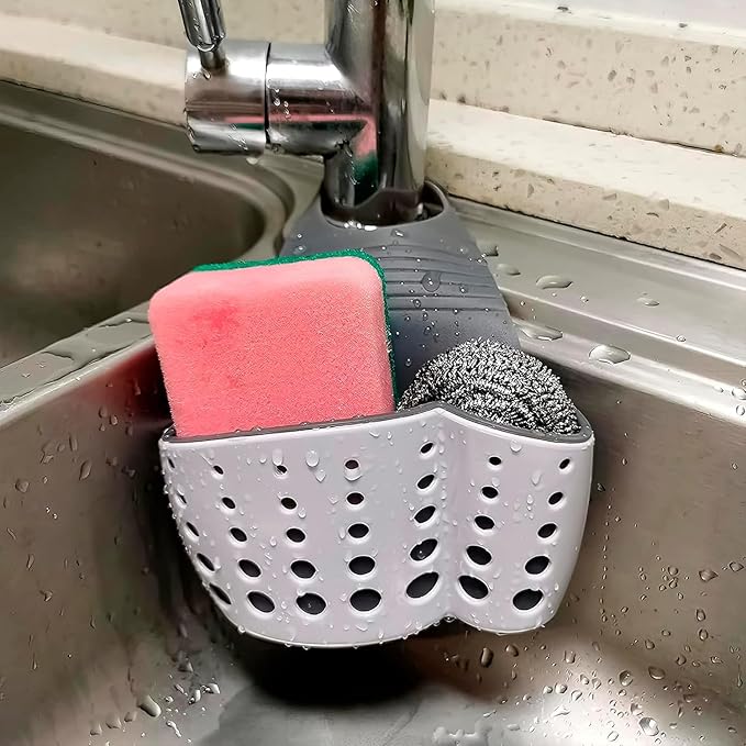 Silicone Sponge Holder For Kitchen Sink - Over The Faucet Sink Sponge Holder Hanging, 5.7 x 3.22 x 2.2" Convenient Size - Adjustable Silicone Holders With Strap, Easy to Use and Clean