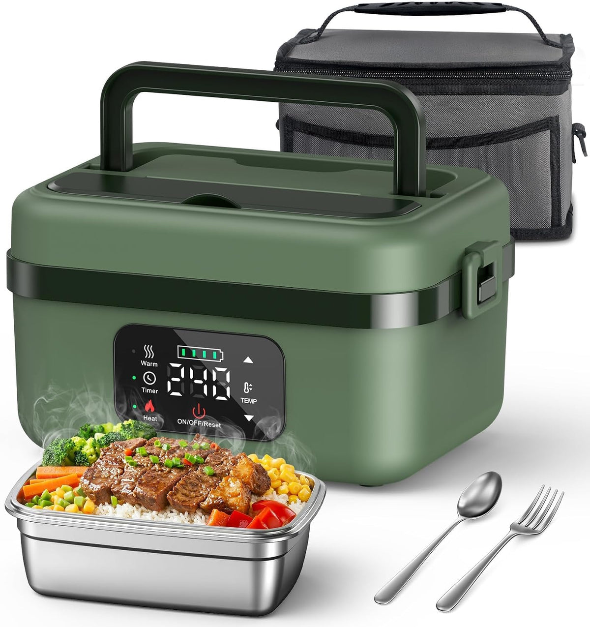 16000mAh Cordless Electric Lunch Box, 60W Self-Heating Food Warmer