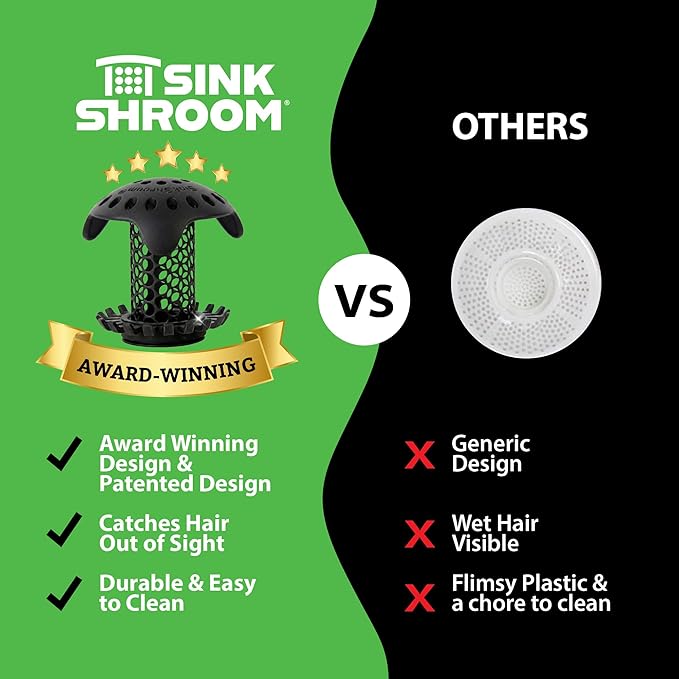 SinkShroom Ultra Bathroom Sink Drain Protector, Stainless Steel, Matte Black, Hair Catcher with Multiple Drain Adapters