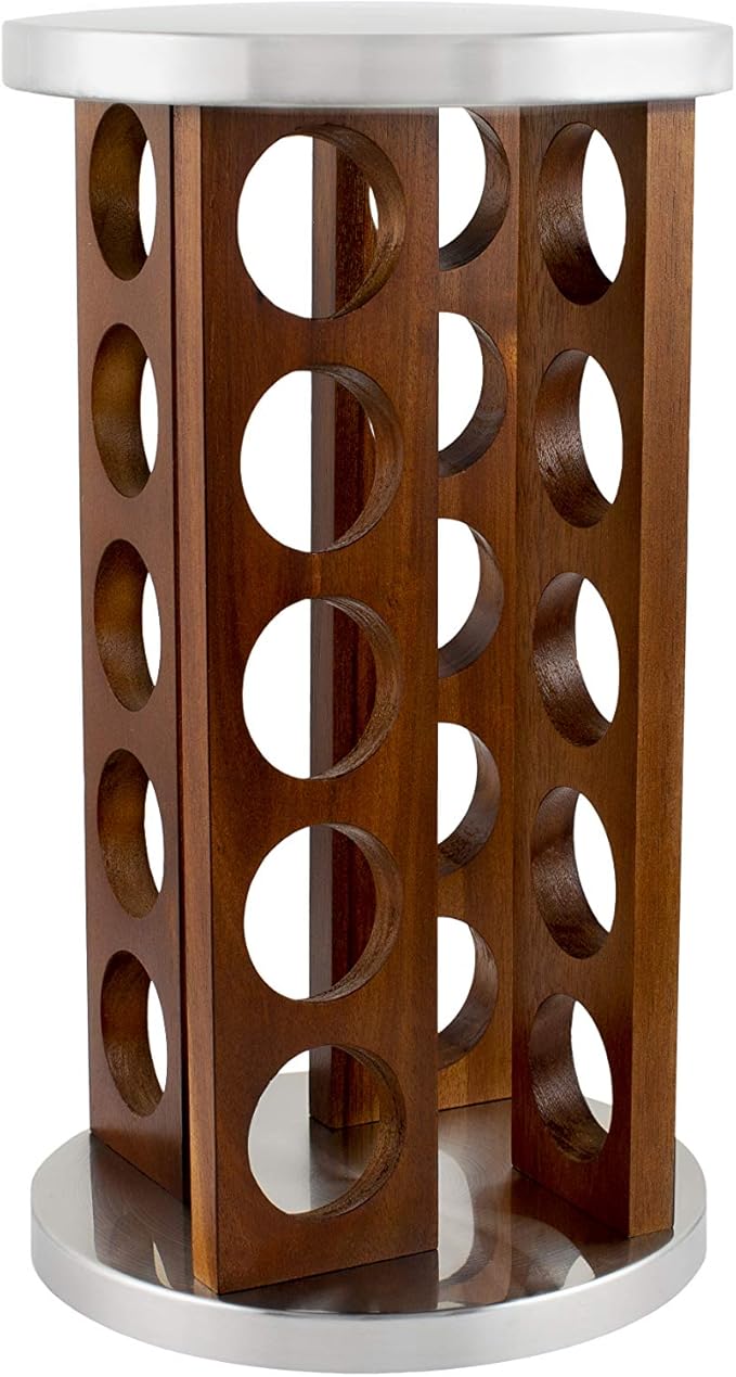20 Jar Rotating Dark Acacia Wood Spice Rack with Spices Included & 5-Year Spice