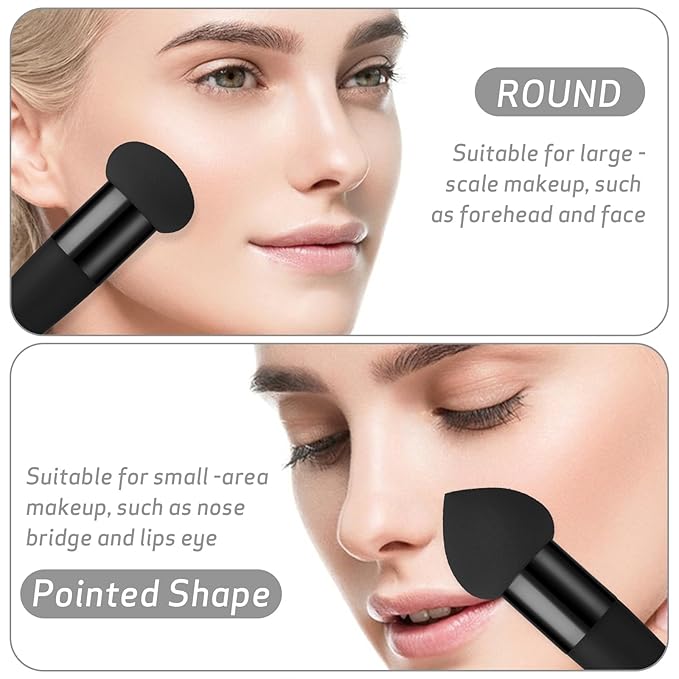 Sibba 3Pcs Mini Makeup Sponge Set Foundation Concealer Blending Puff with Angled Brush Applicator Handle, Portable Packaging for Face, Eyebrow, and Powder Application(black)