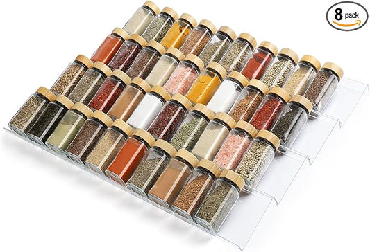 Suneerplay Spice Drawer Organizer 8 Tier, Acrylic Seasoning Organizer Rack, Clear Spice Rack Tray, Kitchen Seasoning Jars Drawers Insert (Jars Not Included/Expandable From 13" to 26")