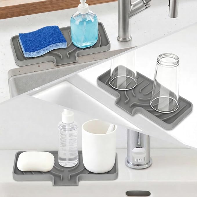 GUUKIN Sponge Holder for Kitchen Sink, Sink Caddy and Soap Tray | 10x4 inch Kitchen Sink Organizer | Compatible with Scrub Daddy, Kitchen Sink Accessories (Grey)