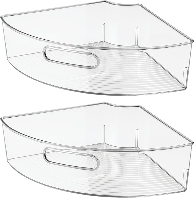 iDesign Clear Plastic 1/4 Wedge Bin for Corner Lazy Susan Cabinet, Kitchen Cabinet Organizer, 2-Pack