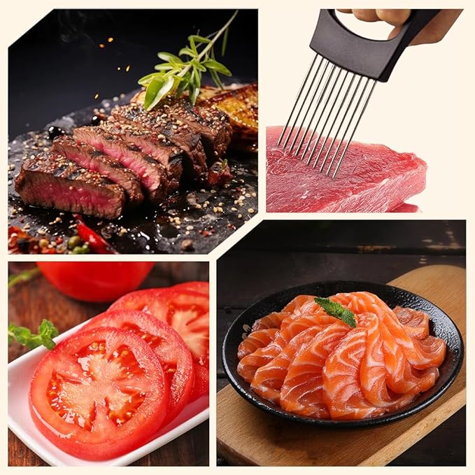 Onion Holder for Slicing, Stainless Steel Onion Slice Holder, Lemon Slicer Vegetable Cutter, Chopper Slicing Assistant for Meat, Onion, Potato, Tomato - Kitchen Tool (1 Piece)