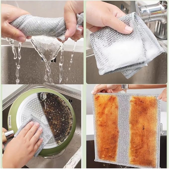 Kitchen Dish Soap Dispenser with Sponge Holder, 5-in-1 Countertop Soap Pump Dispenser, Soap Dispenser for Kitchen Sink with 3-Packs Wire Dishwashing Rag