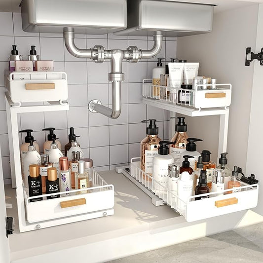 Under Sink Organizer Kitchen, Upgraded Professional Rails, 2 Pack