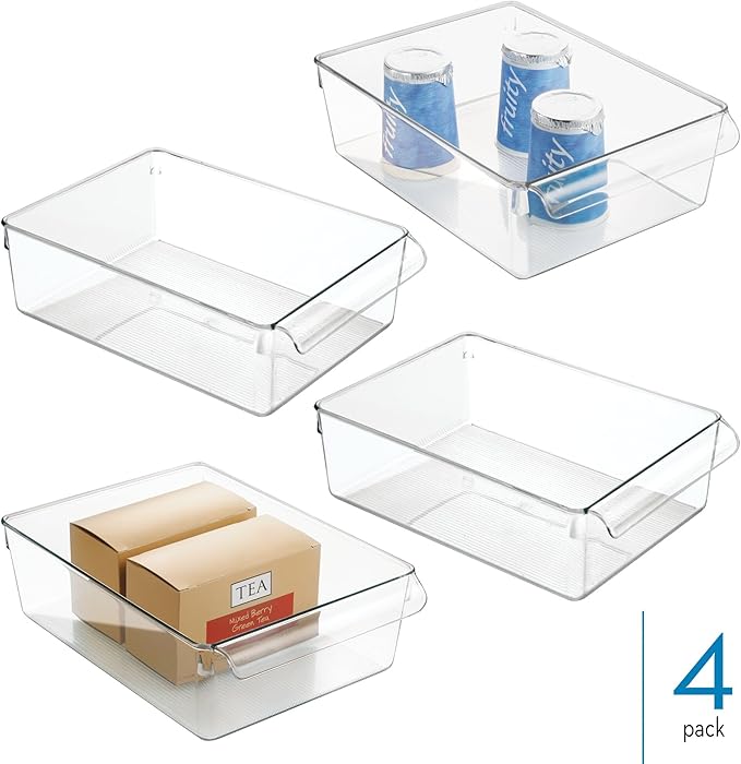 iDesign Fridge Storage Bin with Handle - Fridge Tray for Cheeses and Snacks - Set of 4 - Clear