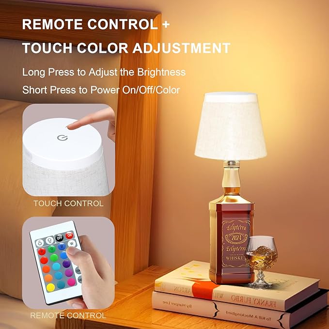Wireless Bottle Lamp,Small Bedside Table Lamp,RGB LED Bottle Light with Remote Dimmable(RGB White, 1pc)